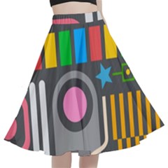 Pattern Geometric Abstract Colorful Arrow Line Circle Triangle A-line Full Circle Midi Skirt With Pocket