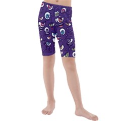 Eye Artwork Decor Eyes Pattern Purple Form Backgrounds Illustration Kids  Mid Length Swim Shorts