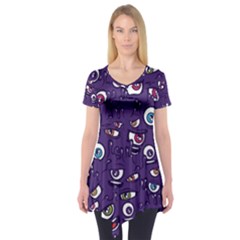 Eye Artwork Decor Eyes Pattern Purple Form Backgrounds Illustration Short Sleeve Tunic  by Bangk1t