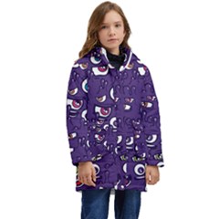 Eye Artwork Decor Eyes Pattern Purple Form Backgrounds Illustration Kids  Hooded Longline Puffer Jacket