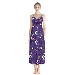 Eye Artwork Decor Eyes Pattern Purple Form Backgrounds Illustration Button Up Chiffon Maxi Dress