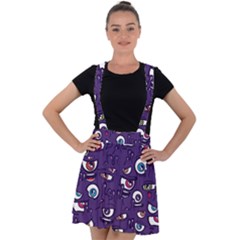 Eye Artwork Decor Eyes Pattern Purple Form Backgrounds Illustration Velvet Suspender Skater Skirt by Bangk1t