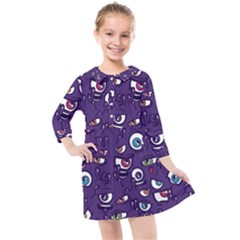 Eye Artwork Decor Eyes Pattern Purple Form Backgrounds Illustration Kids  Quarter Sleeve Shirt Dress