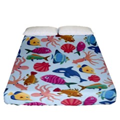 Sea Creature Themed Artwork Underwater Background Pictures Fitted Sheet (queen Size)