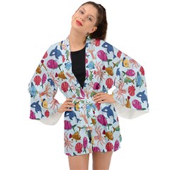 Sea Creature Themed Artwork Underwater Background Pictures Long Sleeve Kimono by Bangk1t