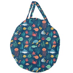 Variety Of Fish Illustration Turtle Jellyfish Art Texture Giant Round Zipper Tote