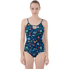 Variety Of Fish Illustration Turtle Jellyfish Art Texture Cut Out Top Tankini Set by Bangk1t