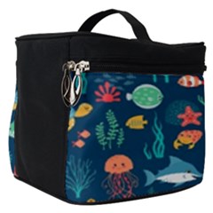 Variety Of Fish Illustration Turtle Jellyfish Art Texture Make Up Travel Bag (small)