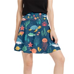 Variety Of Fish Illustration Turtle Jellyfish Art Texture Waistband Skirt