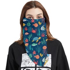 Variety Of Fish Illustration Turtle Jellyfish Art Texture Face Covering Bandana (Triangle)