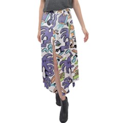 Purple Orange Green Blue Cartoon Velour Split Maxi Skirt by Bangk1t