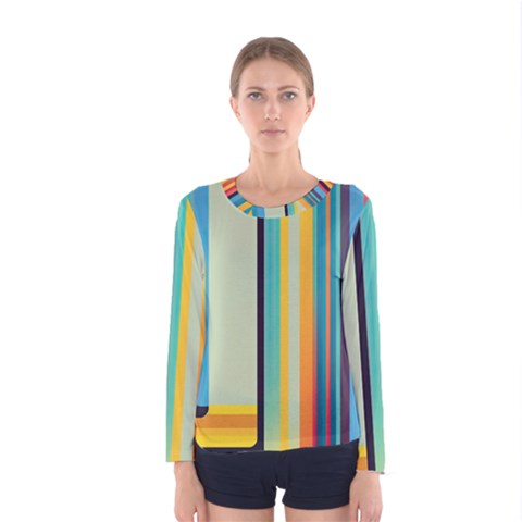 Colorful Rainbow Striped Pattern Stripes Background Women s Long Sleeve Tee by Bangk1t