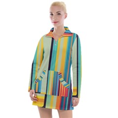 Colorful Rainbow Striped Pattern Stripes Background Women s Long Sleeve Casual Dress