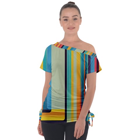 Colorful Rainbow Striped Pattern Stripes Background Off Shoulder Tie-up Tee by Bangk1t