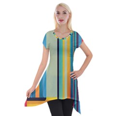Colorful Rainbow Striped Pattern Stripes Background Short Sleeve Side Drop Tunic by Bangk1t