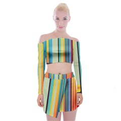 Colorful Rainbow Striped Pattern Stripes Background Off Shoulder Top With Mini Skirt Set by Bangk1t