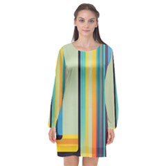 Colorful Rainbow Striped Pattern Stripes Background Long Sleeve Chiffon Shift Dress 