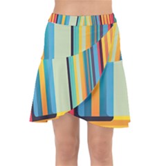 Colorful Rainbow Striped Pattern Stripes Background Wrap Front Skirt by Bangk1t