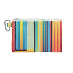 Colorful Rainbow Striped Pattern Stripes Background Canvas Cosmetic Bag (medium)