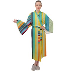 Colorful Rainbow Striped Pattern Stripes Background Maxi Velvet Kimono by Bangk1t