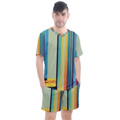 Colorful Rainbow Striped Pattern Stripes Background Men s Mesh Tee And Shorts Set