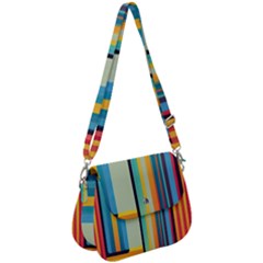 Colorful Rainbow Striped Pattern Stripes Background Saddle Handbag by Bangk1t