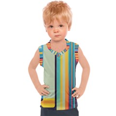 Colorful Rainbow Striped Pattern Stripes Background Kids  Sport Tank Top