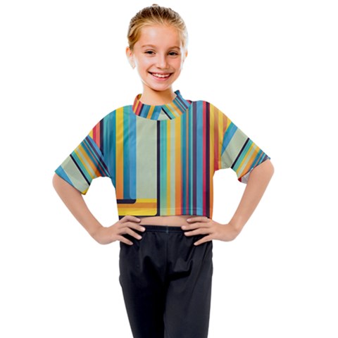 Colorful Rainbow Striped Pattern Stripes Background Kids Mock Neck Tee by Bangk1t