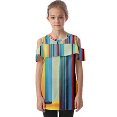 Colorful Rainbow Striped Pattern Stripes Background Fold Over Open Sleeve Top by Bangk1t
