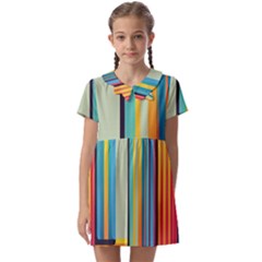 Colorful Rainbow Striped Pattern Stripes Background Kids  Asymmetric Collar Dress by Bangk1t