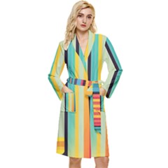 Colorful Rainbow Striped Pattern Stripes Background Long Sleeve Velvet Robe