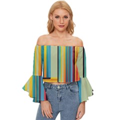 Colorful Rainbow Striped Pattern Stripes Background Off Shoulder Flutter Bell Sleeve Top by Bangk1t