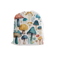 Mushroom Forest Fantasy Flower Nature Drawstring Pouch (large)