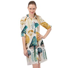 Mushroom Forest Fantasy Flower Nature Long Sleeve Mini Shirt Dress