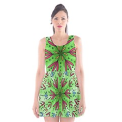 Flower Mandala Art Drawing Spring Background Scoop Neck Skater Dress by Bangk1t