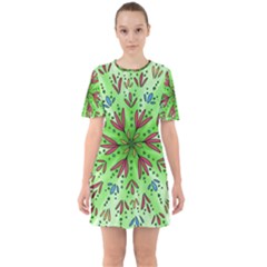 Flower Mandala Art Drawing Spring Background Sixties Short Sleeve Mini Dress