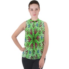 Flower Mandala Art Drawing Spring Background Mock Neck Chiffon Sleeveless Top