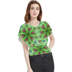 Flower Mandala Art Drawing Spring Background Butterfly Chiffon Blouse