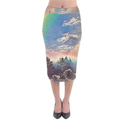 Abstract Art Psychedelic Arts Experimental Velvet Midi Pencil Skirt