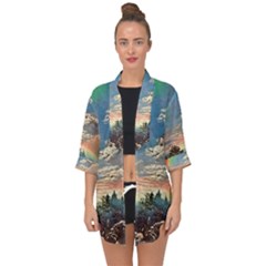 Abstract Art Psychedelic Arts Experimental Open Front Chiffon Kimono