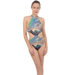 Abstract Art Psychedelic Arts Experimental Halter Side Cut Swimsuit by Bangk1t