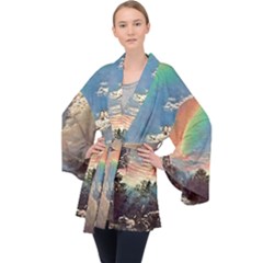Abstract Art Psychedelic Arts Experimental Long Sleeve Velvet Kimono 