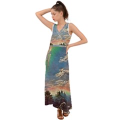 Abstract Art Psychedelic Arts Experimental V-neck Chiffon Maxi Dress