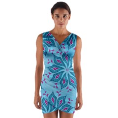 Flower Template Mandala Nature Blue Sketch Drawing Wrap Front Bodycon Dress