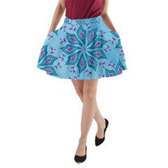 Flower Template Mandala Nature Blue Sketch Drawing A-line Pocket Skirt