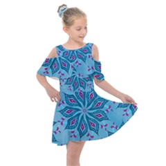 Flower Template Mandala Nature Blue Sketch Drawing Kids  Shoulder Cutout Chiffon Dress