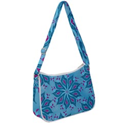 Flower Template Mandala Nature Blue Sketch Drawing Zip Up Shoulder Bag