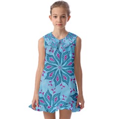 Flower Template Mandala Nature Blue Sketch Drawing Kids  Pilgrim Collar Ruffle Hem Dress by Bangk1t