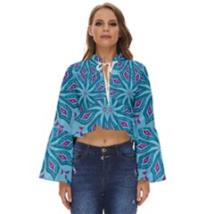 Flower Template Mandala Nature Blue Sketch Drawing Boho Long Bell Sleeve Top