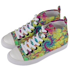 Fractal Spiral Abstract Background Vortex Yellow Women s Mid-top Canvas Sneakers